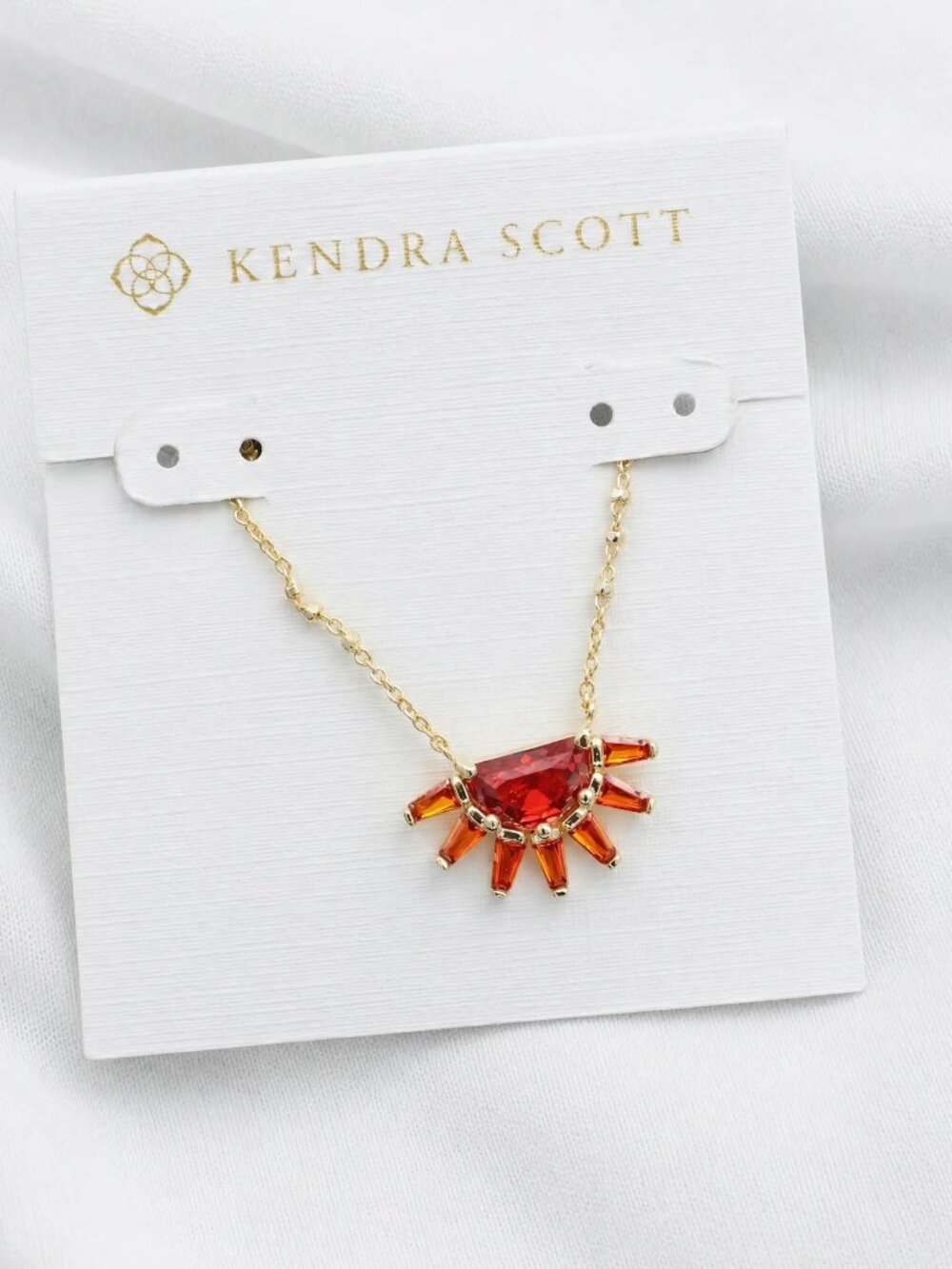 Kendra Scott Samantha Sun Orange Glass Gold Necklace | NEW
